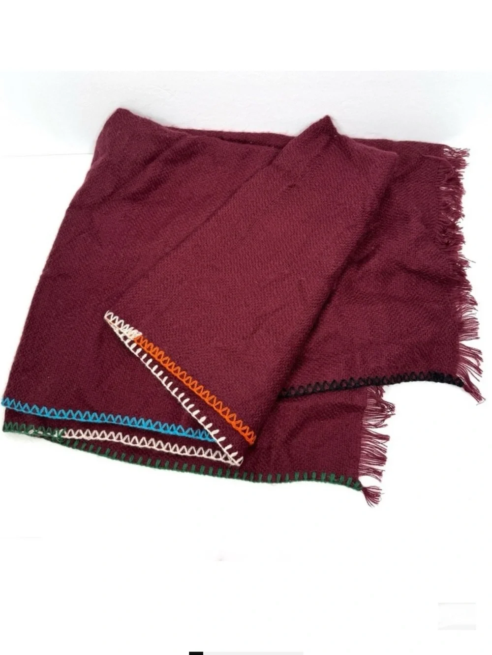 FREE PEOPLE Common Thread NEW Boho Blanket Stitch Scarf Merlot NEW With Tag